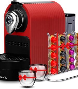 ChefWave Espresso Machine for use with Nespresso Capsules (Red). Holder and Cups