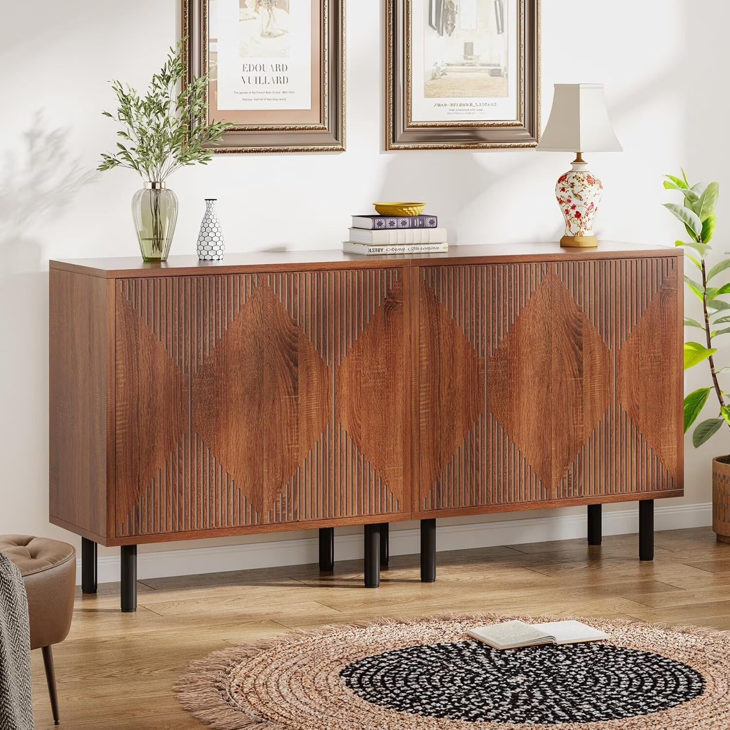 Tribesigns 59 Modern White Storage Cabinet Set. Freestanding Floor Cabinet. Wood Buffet Cabinet with Doors. Large Storage Cabinet for Living Room. Dining Room. Garage - Image 3