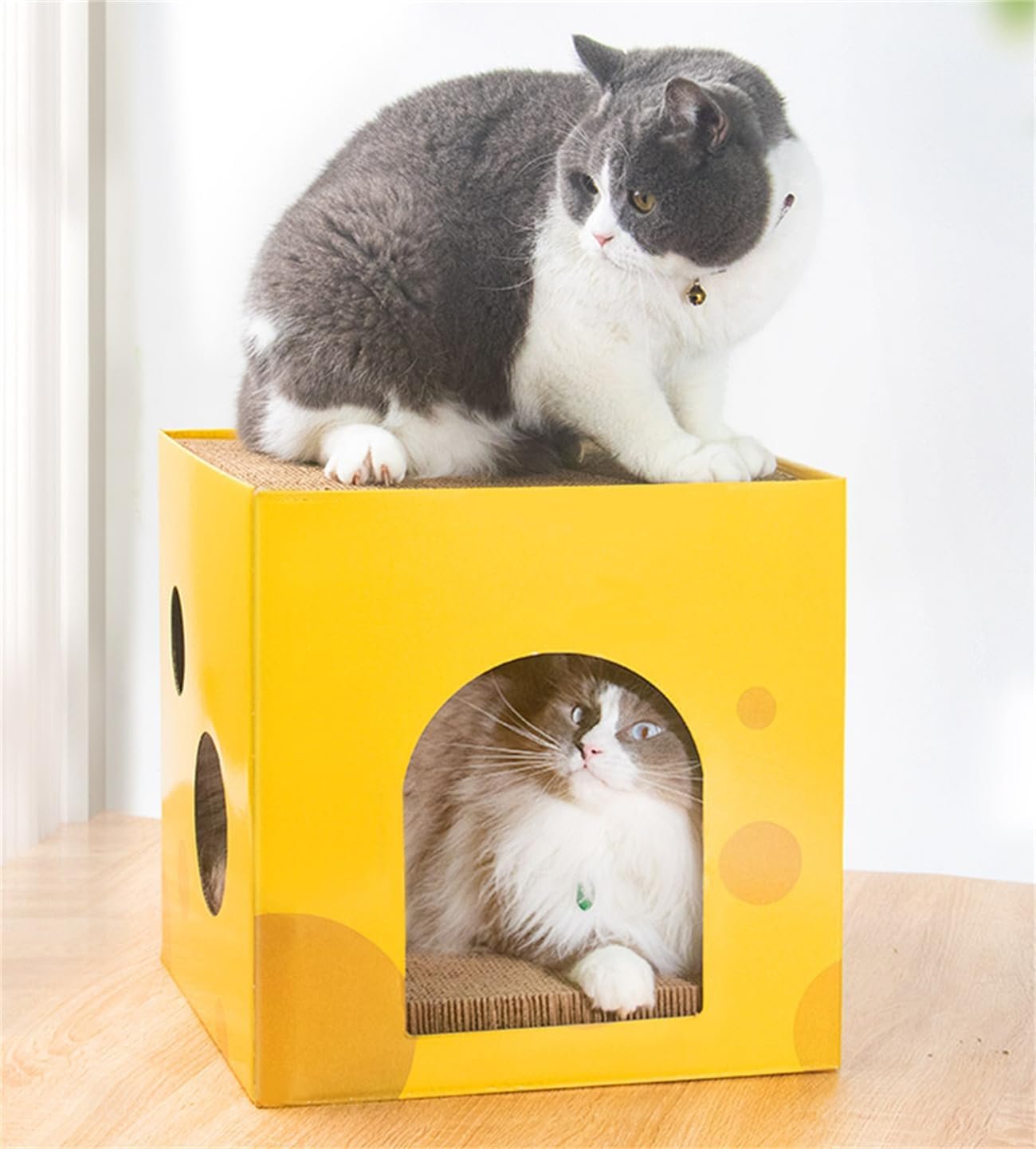 Cat Scratcher Cardboard Cat House, Double Layers Cat Scratcher Box with Cat Hole, Cat Bed Reversible Cat Scratching Board, Cat Scratcher Lounge Foldable Cat Scratcher House for Indoor Cats 12x12x12” - Image 2