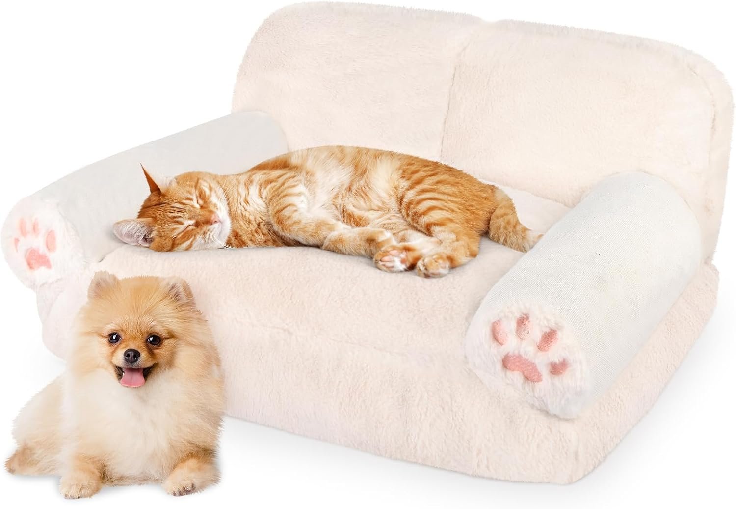 Pet Couch Bed for Cat & Dog, Fluffy Cat Beds for Indoor Scratching Lounge with Removable Washable Cover, Non-Slip Bottom & Soft Surface, Design for Small Dogs & Cats Up to 25 lbs