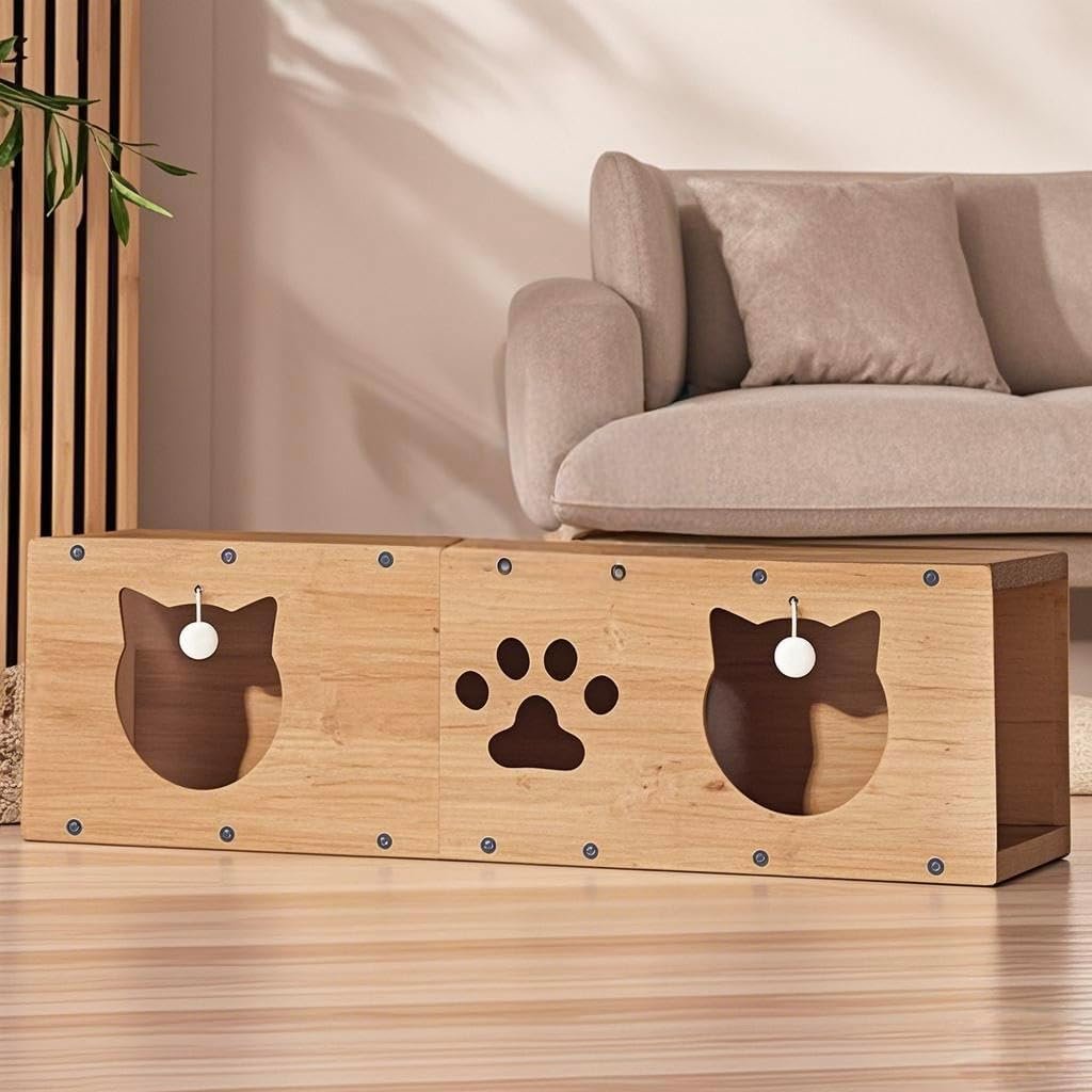 Cat Scratching Pads, Multi-Purpose Kitten Tunnel, Cat Scratching Board House, Tunnel Scratcher with Toy Hanging Ball, Interactive Peephole and Removable Replacement Corrugated Core