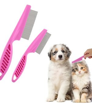 Pet Hair Comb Tear Stain Removal,2 Pack Multifunctional Pets Grooming Comb Kit 2 in 1 Dog Combs Stainless Grooming Massage Dual-Sided Comb for Knots Crust Floating Hair Tangle Fleas(Pink)