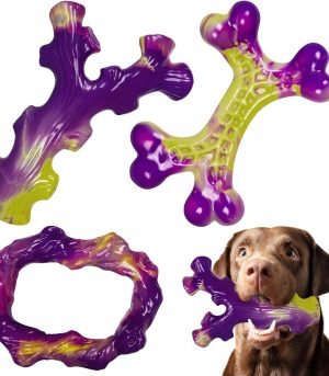 Tough Dog Toys for Aggressive Chewers 3 Pack, Indestructible Dog Toy for Large Dogs, Bacon Flavored, Keeps Dogs Busy