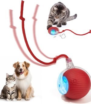 Interactive Dog & Cat Electric Active Toys, Smart Rolling Ball for Dogs & Cats, 360° Smart Automatic Rolling Pet Ball, Fast Moving Toy for Bored Indoor Kitty, Rechargeable(Red)