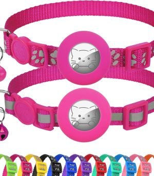 Reflective  Cat Collar, , 2 Pack Lightweight  Holder Pet Collars with Bell, Adjustable 7.5-12.5 Inch for Girl Boy Cats Kitten Puppy, Hotpink