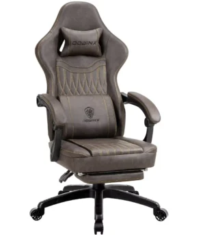 Dowinx Gaming Chair Breathable PU Leather Gamer Chair with Pocket Spring Cushion. Ergonomic Computer Chair with Massage Lumbar Support.Adjustable Swivel Task Chair with Footrest(Brown)