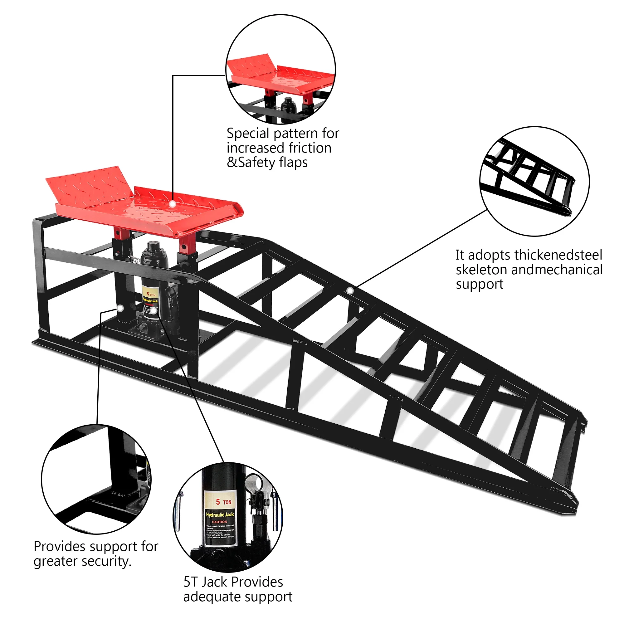 Lafati 2-Pack Hydraulic Car Ramps: Heavy-Duty Vehicle Ramps with 5T / 10000lbs Jack Load Capacity. Portable Design for Effortless Oil Changes and Car Lifts - Image 15