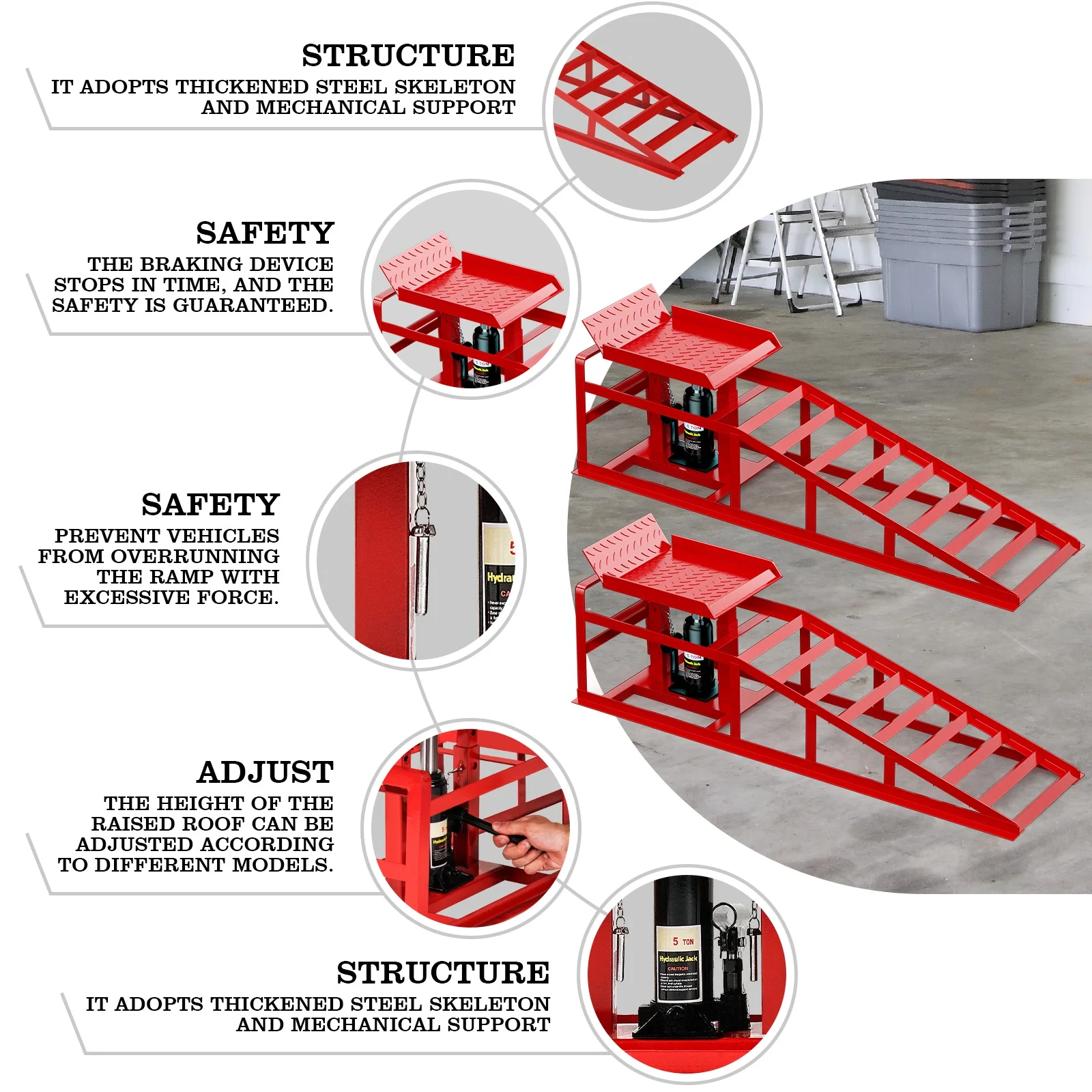 Lafati 2-Pack Hydraulic Car Ramps: Heavy-Duty Vehicle Ramps with 5T / 10000lbs Jack Load Capacity. Portable Design for Effortless Oil Changes and Car Lifts - Image 4