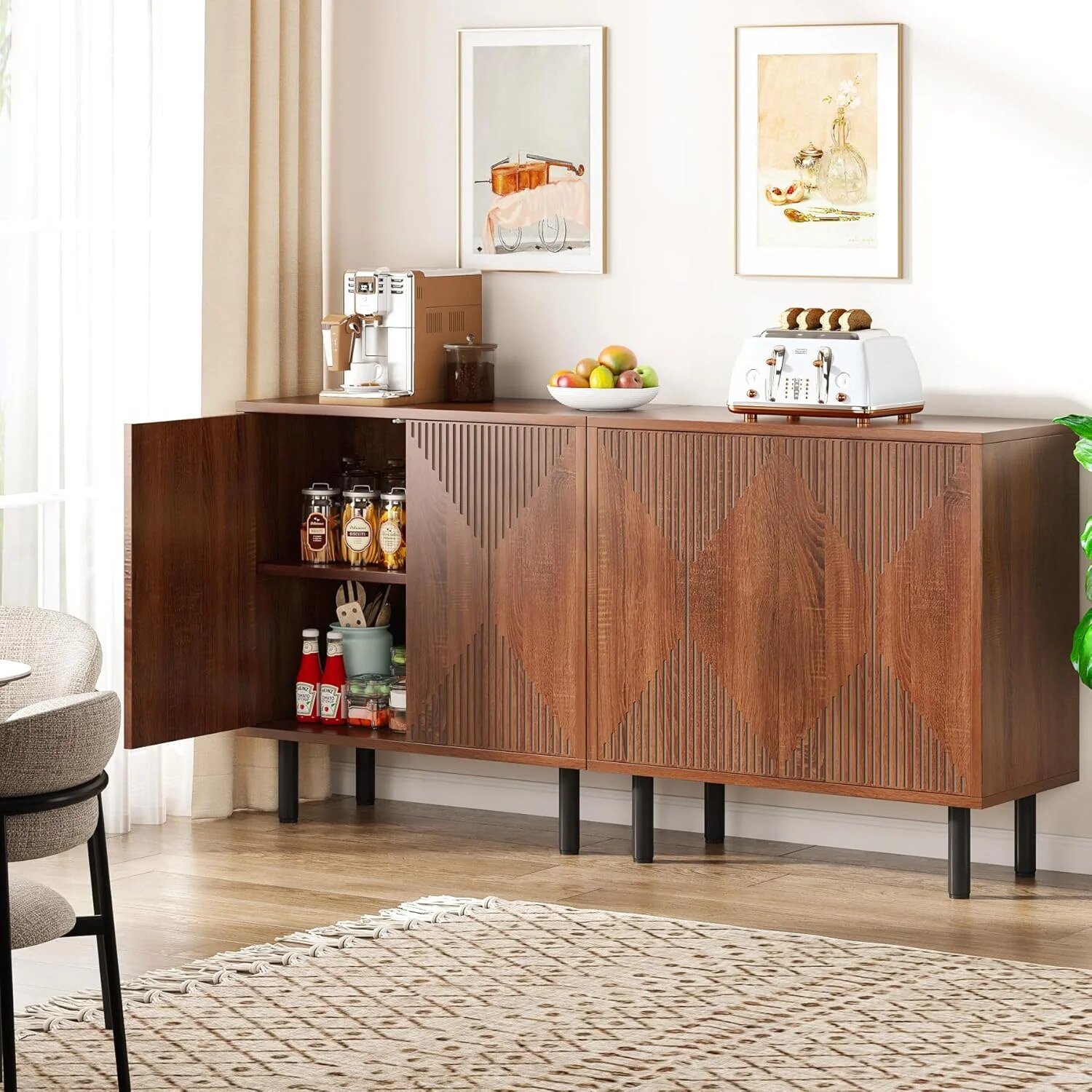 Tribesigns 59 Modern White Storage Cabinet Set. Freestanding Floor Cabinet. Wood Buffet Cabinet with Doors. Large Storage Cabinet for Living Room. Dining Room. Garage - Image 11