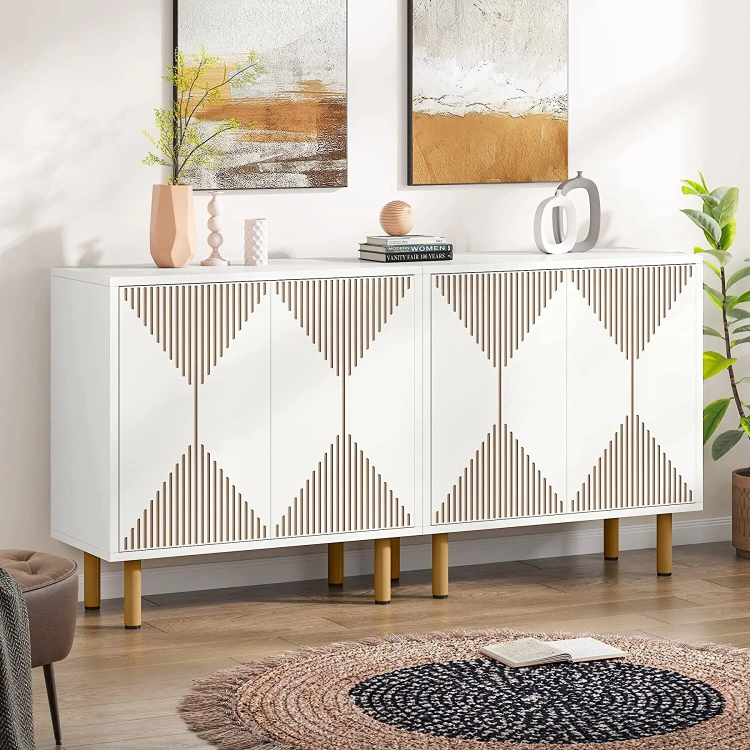 Tribesigns 59 Modern White Storage Cabinet Set. Freestanding Floor Cabinet. Wood Buffet Cabinet with Doors. Large Storage Cabinet for Living Room. Dining Room. Garage - Image 15