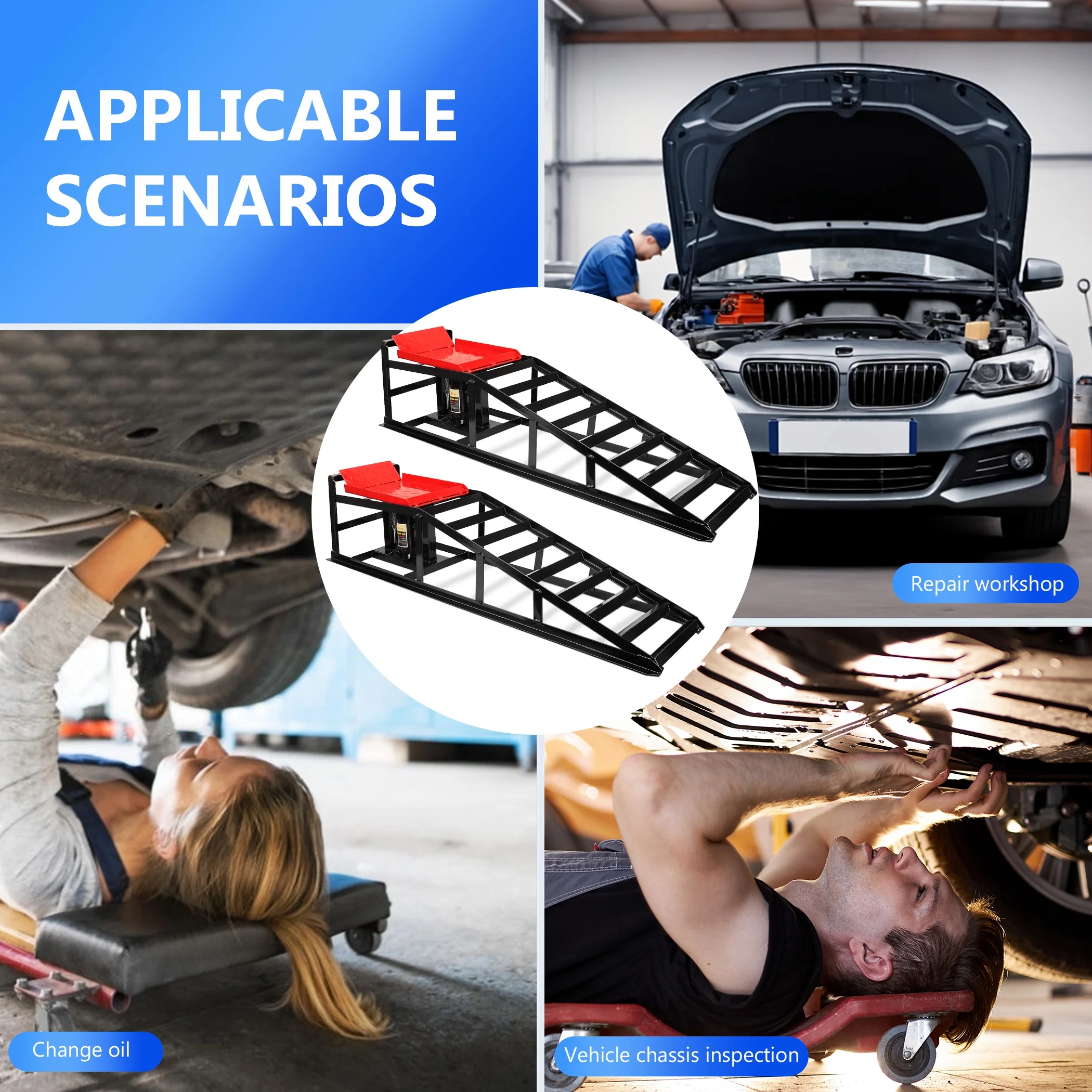 Lafati 2-Pack Hydraulic Car Ramps: Heavy-Duty Vehicle Ramps with 5T / 10000lbs Jack Load Capacity. Portable Design for Effortless Oil Changes and Car Lifts - Image 13